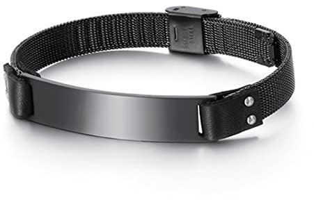 Skcess Männer Schmuck Schwarz，Armreifen Stilvolle Schlichtheit Rostfreier Stahl Leder Armband 12Mm21.5cm