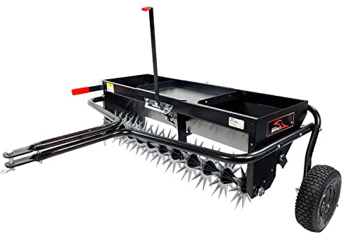 Brinly Tow Behind Combination Aerator Spreader with Weight Tray, 40-Inch, Flat Black