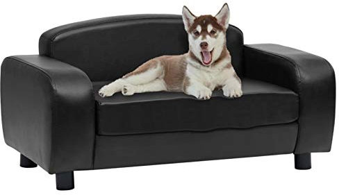 Gecheer Hundesofa Hundecouch Hundebett Haustiersofa Kunstleder Schwarz 80x50x40 cm
