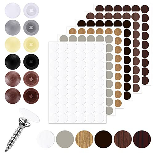 Grevosea 120PCS Plastic Screw Hole Covers and 324Pcs Screw Hole Stickers Self Adhesive Screw Covers Caps Colorful Screw Cover Stickers for Wood Screws Furniture Decoration(11mm)