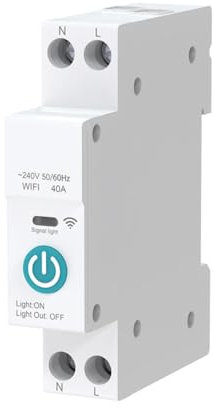 WIFI Smart Switch Disjoncteur Téléphone sans Fil Télécommande DIN35 Rail Cycle Timing Compte à Rebours Minuterie Fonction de Temps Télécommande Blanc Convient pour la Maison Intelligente(40A)