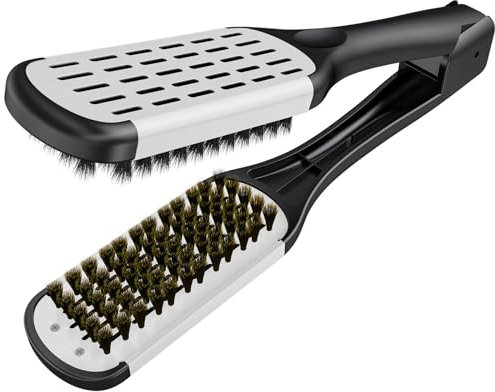 Haarglätter Bürste, AISEELY Wildschweinborsten Bürste, Haarbürste ohne Ziepen, Krauses Bürste, Haarkamm, Styling-Werkzeuge für Gesundes Haar, Bürste für Glattes Frizz (Weiß)
