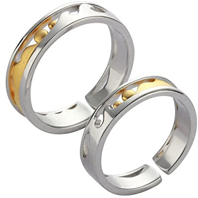 Eheringe Zweifarbig Paar, Ringe für Paare Sterling Silber 925 Hohlband Partnerringe Cute Gold Verstellbarer Schmuck Pärchen Geschenke