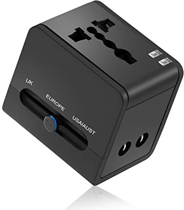 Hoppac Adaptateur Prise Universelle,4 in 1 Prise Internationale De Voyage,2 USB 2.1A/5V Prise Universelle Voyage 1500W,Adaptateur Prise Convient pour USA/UK//EU/AUS Et Plus De 150 Pays