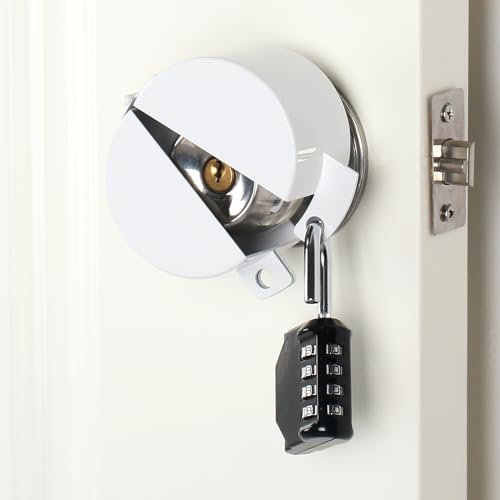 TEMEILI Door Handle Lock, Knob Lock Out Device, Cover to Disable The Doorknob/Faucet/Valve, Prevents Turning of and Access Keyhole, Operating (Password Hanging Lock), White-2 (white 01)