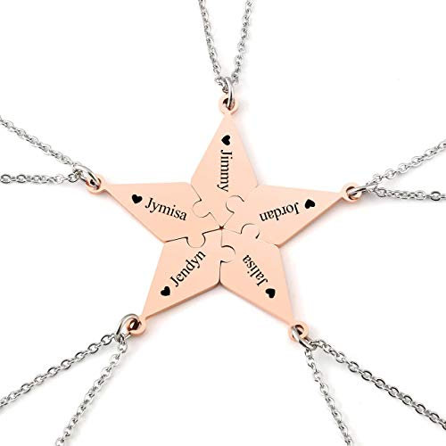 JSDDE Personalisiert Freundschaftsketten für 5 Puzzle BFF Kette mit Gravur Pentagramm Anhänger Namenskette Familienkette Schmuck für Partner Schwester Freunde Freundin