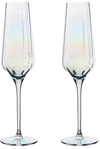Anton Studio Designs Palazzo Handmade Champagne Flutes Perfect Party Tableware for Celebrations and Special Occasions - 300 ml - Pearlescent - Set of 2 Elegant Champagne Glasses