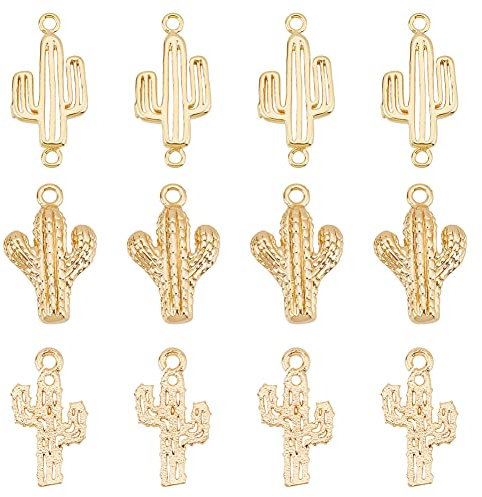 BENECREAT 16 PCS 4 Stil 18K Vergoldete Kaktus-Anhänger, Kaktus-Links-Charms Für DIY-Halsketten-Ohrring-Armband-Schmuckherstellung Und Basteln, 4pcs / Style