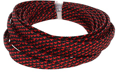 MOCNT PET Expandable Braided Sleeving Wire Braided Sleeve Cable Management Flexible Insulated Sheath Sleeve Loom Tubing Cable Tidy Protection Wrap Cover Black Red 10mm 15Meters