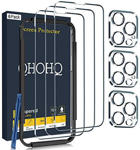 QHOHQ 3 Stück Panzer Schutz Glas für iPhone 14 Pro 6. Inch und 3 Stück Kameraschutz, 9H Härte Panzer folie Schutzfolie, HD Displayschutz Folie, Anti-Kratzer