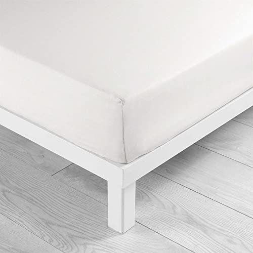 douceur d'intérieur, Drap Housse (180 x 200 cm) Lina Blanc, 100% Coton