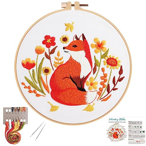 Louise Maelys Herbst-Fuchs-Stickset für Anfänger mit Herbst-Tiermuster, Anfänger, Kreuzstich-Set, DIY-Nadelspitze