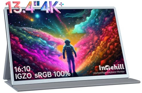 Intehill Tragbarer Monitor für Laptop, 13,4 Zoll Portable Monitor 4k, 3840x2400 16:10 Ratio Externer Mobiler Bildschirm mit HDMI/Typ-C/USB-C, für Laptop/PC/Mac [U13NA]