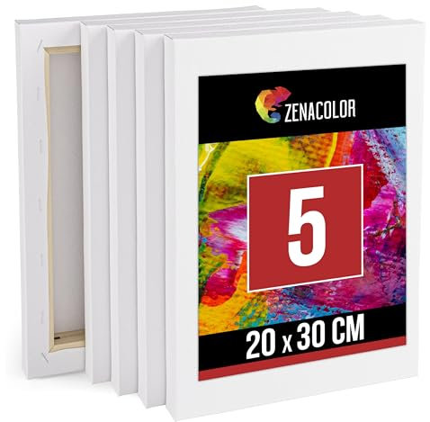 Zenacolor Leinwand auf Keilrahmen 5er Set - Leinwand Zum Bemalen 20x30-5 Canvas 100% Säurefreie Baumwolle - - Leinwände Set für Alle Farbarten