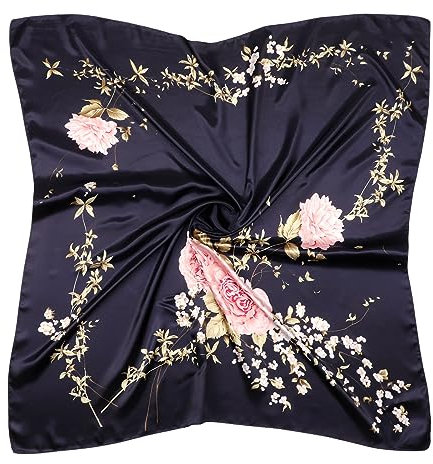 DRESHOW 90x90cm Große Quadratische Schals für Damen Seide Kopftuch Bandanas Haartuch Halstuch Haarschmuck
