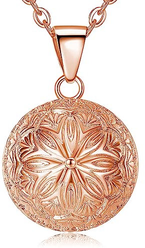 EUDORA Harmony Ball Bola Angel Caller Llamador de Ángeles Collier pour femme enceinte, Angel Wishing Chime Harmony Mexico Ball Rose Gold Pendentif Bijoux Cadeau pour future maman, 45+30