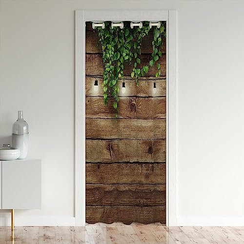 richhome Grüne Blätter Türvorhang für Privatsphäre,Holzkleie Tür Verdunkelungsvorhang 132x203,Rustikale Bauernhaus Tür für Flur Eingang Pantry