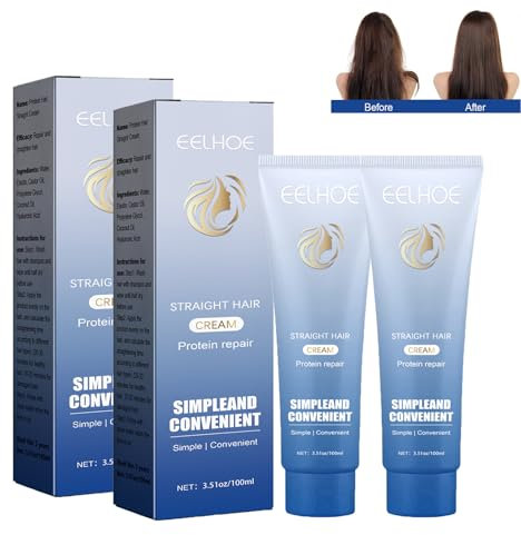2 Stück Hair Straightening Cream, Seidige & Glänzende Haarglättungscreme, Protein Korrigierende Haarglättungscreme Glättungscreme Tiefenwirksame Haarkur, für Lockiges Haar und Trockenes Haar