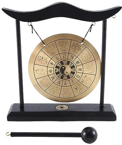 BOFRHME Desktop Gong - Feng Shui Messing Gong Schreibtisch-Ornament mit Ständer und Schlägel, Zarte Chinesische Hausdekoration, Langlebig, Einfach zu Verwenden, Chinesisches Tierkreiszeichen