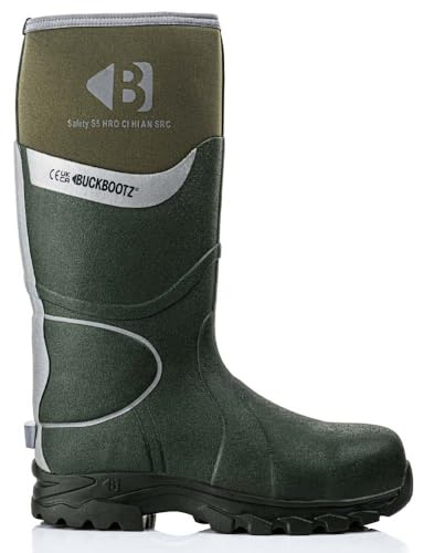 Buckbootz BUCKLER BBZ8000 GREEN SAFETY REFLECTIVE FULL SAFETY WELLINGTON BOOT ANKLE PROTECTION & SUPPORT WATERPROOF METAL FREE