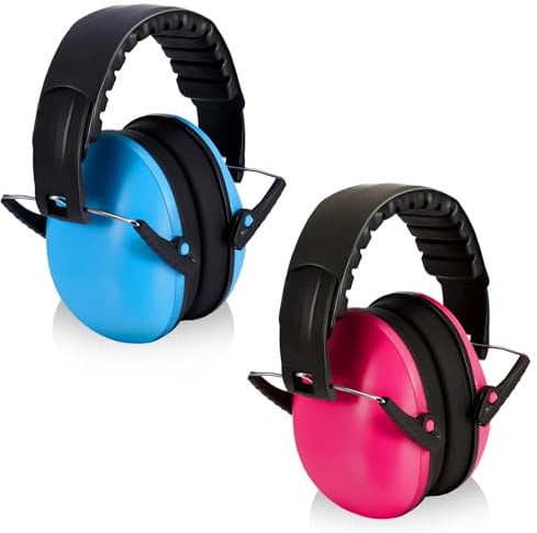 Zuimei 2 Pack Ear Defenders Kids, Adjustable Children Earmuffs Ear Protectors, Noise Cancelling Headphones, Headband Hearing Protection Earmuffs for Boys Girls Baby,Red and Blue