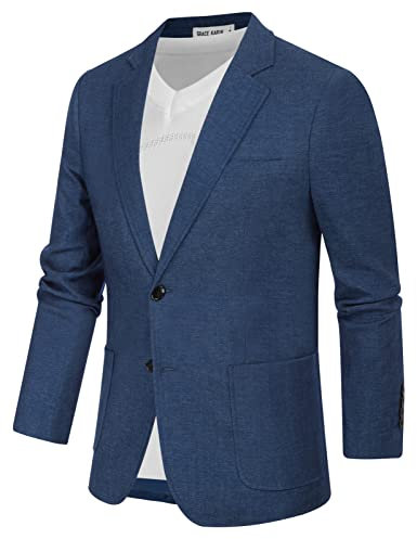 GRACE KARIN Tweed Jacket for Men Casual Sports Jackets Business Suit Jackets Wool Tuxedo Jackets Navy BlueM
