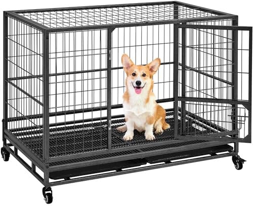 Yaheetech Gabbia per Cani Kennel Pieghevole 106 x 65 x 81 cm in Metallo Grande Tetto Apribile Medio con Ruote e Chiavistello Due Vassoi Rimovibili Sportello Nero