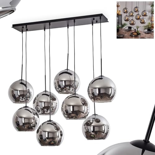 HOFSTEIN Hängeleuchte Koyoto, 8-flammige Hängelampe aus Metall/Glas in Schwarz/Chrom-/Rauchfarben, moderne Pendelleuchte im Retro/Vintage-Design, Ø Schirme 25 cm, E27, Esszimmer, Küche, Wohnzimmer