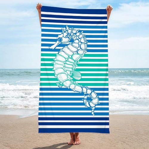 EXSANLIEAY Strandtuch Seepferdchen HandtüCher, Microfaser Badetuch Groß Blau Handtuch Extra GroßEs 150x200 Schnell Trocknendes, Weiches, Leichtes, Perfekt für Strand Schwimmen