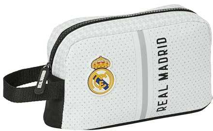 Safta Real Madrid 1ª EQUIPACIÓN 24/25 - Porta Desayunos Térmico, Termo, Portatodo, Calidad y Máxima Resistencia, Porta Comida, Recreo, 21.5x6.5x12 cm, Color Blanco/Gris