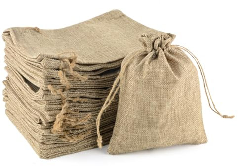 PLECUPE 30 Stück Jutebeutel, 15 x 20cm Stoffbeutel mit Kordelzug aus Hanfseil, Jutesäckchen, Säckchen zum Befüllen, Lavendelsäckchen, Jutesack für Dekoration, Partys, Hochzeiten (Primärfarbe)