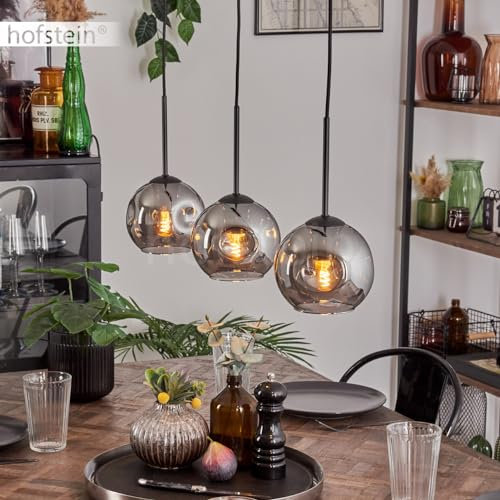Pendelleuchte Ripoll, Pendellampe aus Metall/Glas in Schwarz/Rauchfarben, Leuchte im modernen Retro/Vintage-Design mit Schirmen aus Glas (Ø 15 cm), Höhe max. 132 cm, 3 x E27, ohne Leuchtmittel