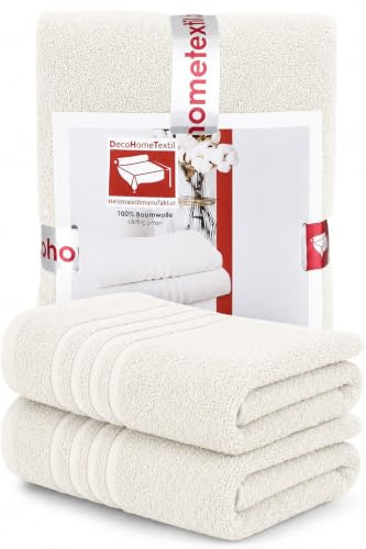 DecoHomeTextil 2 Badetücher 70x140 cm Champagner | 100% Baumwolle, Frottier, hochwertig, kuschelweich und saugstark