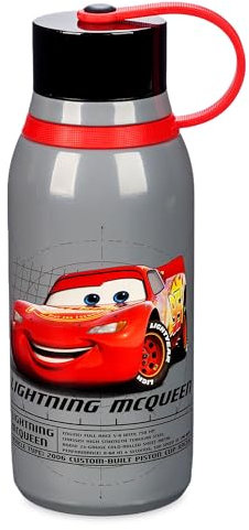 Disney Store Official Pixar Cars Water Bottle in Stainless Steel, 325ml, Printed Drink Flask with Twist Top Lid and Flexible Carry Loop, Lightning McQueen, grey Kids' School Bottle