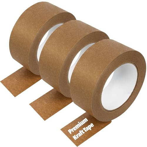 Wild Polar Lot de 3 rouleaux de ruban adhésif en papier kraft marron de qualité supérieure pour encadrement de photos - 48 mm x 50 m