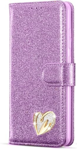 For Apple iPhone 11, Phone Case Shiny Leather Bling Glitter Book Flip Stand Card Wallet Protective Folio Cover For iPhone 11 6.1 inch Case (Purple)