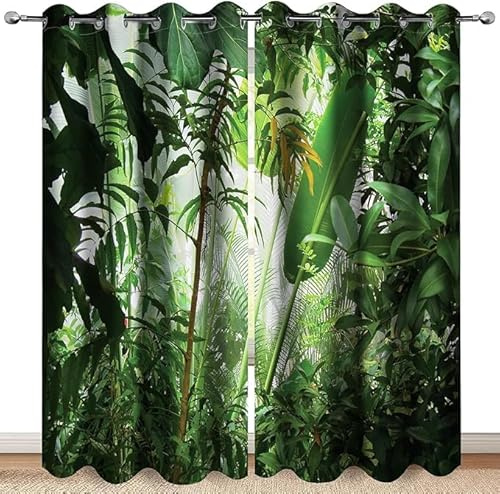 ZZTBQ Grün Tropisch Blätter Muster Vorhänge Für Kinderzimmer Jungen Dschungel Botanisch Pflanze Vorhänge Verdunkelungsvorhang 200x160cm Für Jungen Mädchen Kinder Schlafzimmer