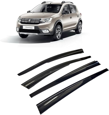 Rumplex Windabweiser Luftabweiser Regenabweiser Seitenfensterabweiser Kompatibel mit Dacia Sandero Stepway Schrägheck 2008-2020 Autofenster Anklebbare Deflektoren 4 Stück Externe Passform