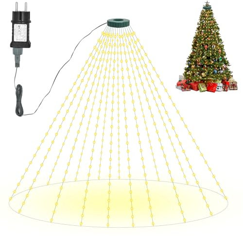 Bigzom Lichterkette Weihnachtsbaum mit Ring, 2.5m 400 LEDs weihnachtsbaum beleuchtung 16 Stränge,Weihnachtsbeleuchtung innen Außen mit 8 Leuchtmodi für 150-250cm Tannenbaum (Warmweiß)
