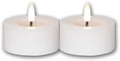 Star Trading 060-06 LED-Echtwachs-Kerze Flamme Flow T-Light 2er Set, weiß, Wachsspiegeloptik, ca. 5,5x7 cm, naturgetreue Flamme, Batterie, Timer, Vierfarb-Karton
