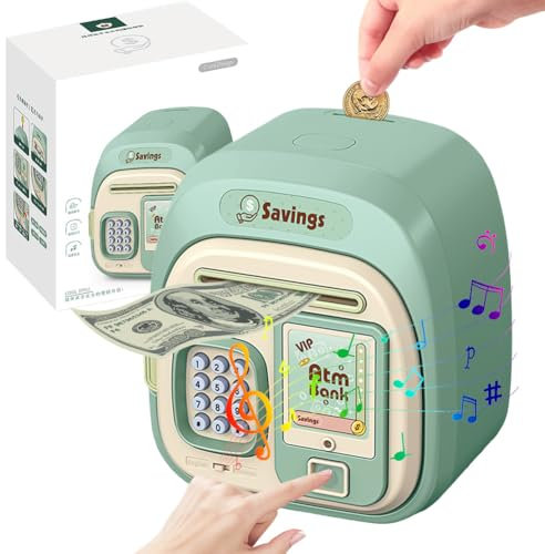Tirelire Électronique Enfant 3-12 Ans, Tirelire pour Enfants, Coffre-Fort Électronique avec Cmpreinte, avec Musique, Digitale Coffre-Fort Enfant avec Code Jouet Tirelire Argent ATM Cadeau Fille