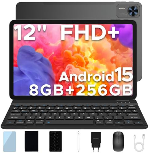DOOGEE T36 Tablet 12 Pollici, Android 15, 2025 Nuovo Tablet con Tastiera, 20GB+256GB/2TB Tablets con Penna, 8800mAh, 90 Hz Octa-Core Tablets Gaming, Widevine L1/ Mouse/Case - Nero