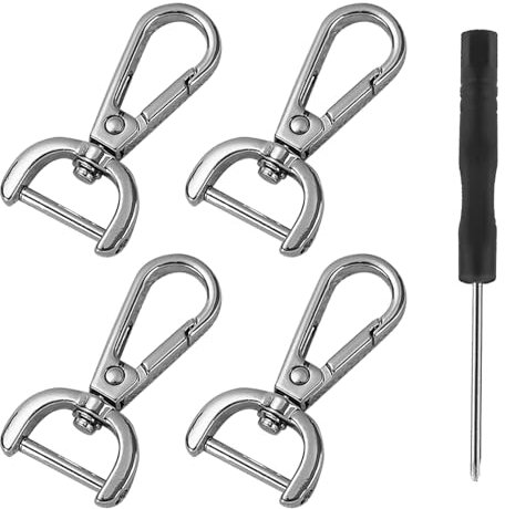 4 Pcs Karabinerhaken mit Drehgelenk & Schraubendreher,ID 15mm karabiner Drehgelenk,Wirbelkarabiner D-Ring Karabinerhaken Silber,Karabiner für Hundeleine,Karabiner mit Drehgelenk für Taschenzubehör
