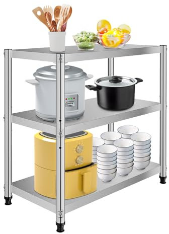 Edelstahl Küchentisch Arbeitstisch, 80x40x80CM Edelstahltisch Küchentisch 3 Böden Zubereitungstisch Outdoor mit Höhenverstellbar Ablage für Gastro Küche Werkstatt Garten Keller