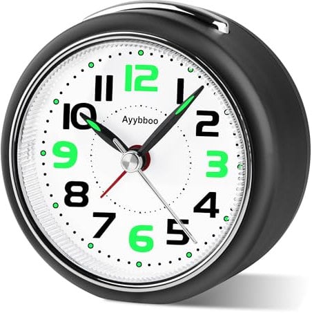 Ayybboo Wecker Analog Ohne Ticken mit Nachtlicht und Schlummerfunktion, Tragbarer 8,3 * 4,4 * 8,3cm Reisewecker für Tiefschläfer,Batteriebetrieben Wecker für Schlafzimmer, Wohnzimmer(Schwarz)