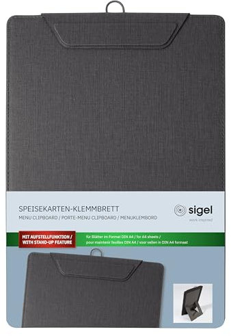 SIGEL KB110 Speisekarten-Klemmbrett A4, anthrazit, mit Aufstellfunktion, stabiles Clipboard