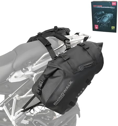 Rhinowalk Motorrad Satteltasche Hecktasche Wasserdicht Motor Seitentasche Gepäcktasche Hinterradtasche PVC Plane, Rollverschluss, für Reise, Outdoor & Alltag 48L (24L*2)