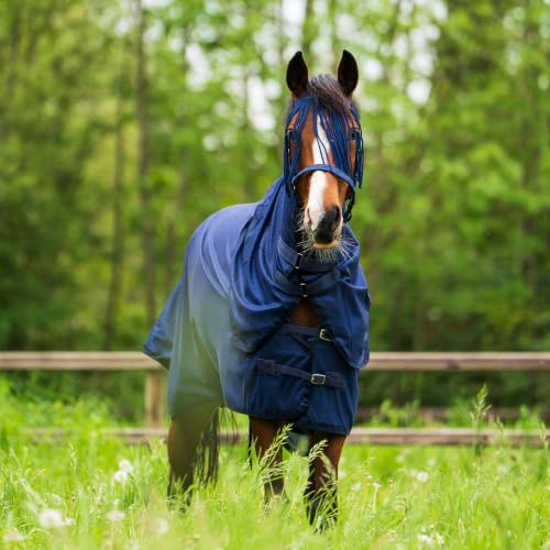 Imperial Riding Fliegendecke IRH Reese, leichte Fliegendecke mit abnehmbarem Halsteil aus atmungsaktivem Material, Sommerdecke mit UV-Schutz, Navy, 155