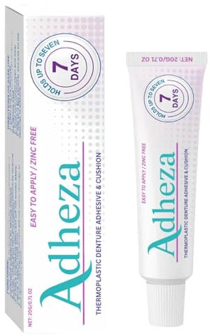 Adhésif dentaire Adheza, Fixateur pour prothèses dentaires Adheza, Crème adhésive pour prothèses dentaires à tenue forte, Usage quotidien, Femmes, Hommes, Adultes (1pièce)