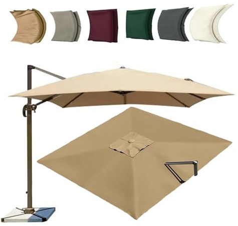 ZYXQQJ 4x3M Rectangulaire Auvent De Rechange pour Parasol Déporté 8 Baleines Toile De Rechange pour Parasol De Jardin Extérieur(Khaki,3x3m/9.8x9.8ft)